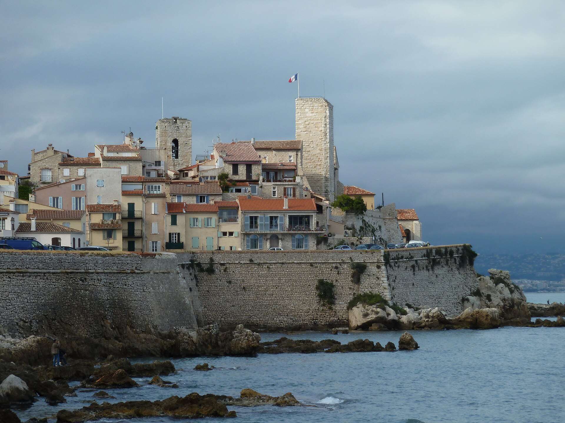 The ramparts and old town of Antibes from the sea